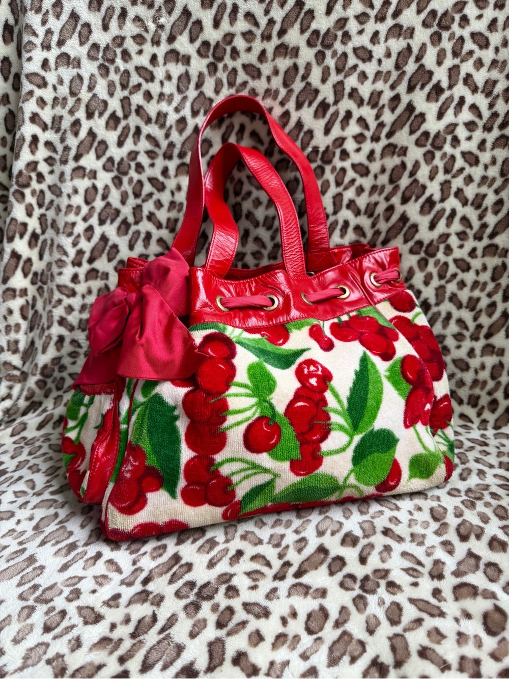 Extreme Rare Grail Vintage Juicy Couture Cherry Print Terrycloth Daydreamer Tote